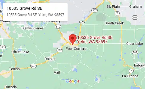 Map with pin of Yelm First Choice Self Storage location